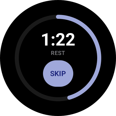 App Wear OS mostrando timer de descanso