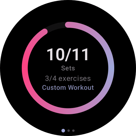App Wear OS mostrando anel de progresso do treino
