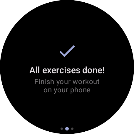 App Wear OS mostrando todos os exercícios concluídos